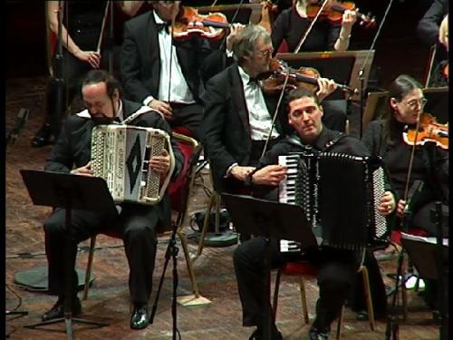 Romano Viazzani and Corrado Medio;li with The BBC Concert Orchestra for the premiere of Gigi Stok Fantasia -Wembley 2001